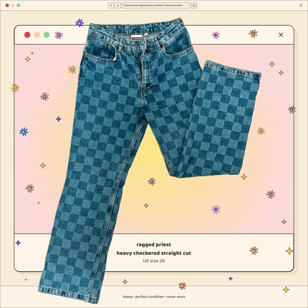 Ragged Priest Checkered Straight Leg Jeans Size UK 28 Never worn